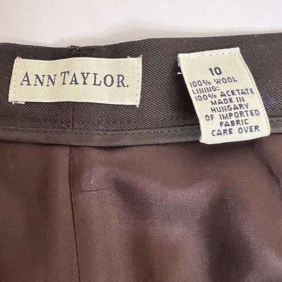 Vtg Ann Taylor Wool Trousers Pants Womens 10 Dark Chocolate Brown Pleated Cuffed - Picture 5 of 12